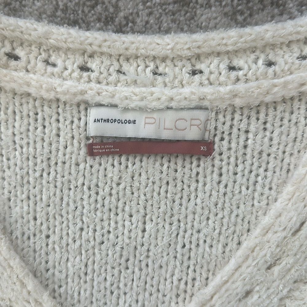 Anthropologie Pilcro Marla Ivory V-Neck Cropped Oversized Sweater XS-M - Picture 7 of 9